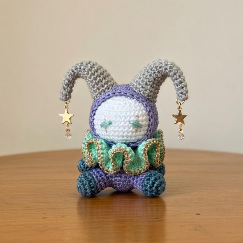 Jester Key Chain Crochet Whimsical Jester Keychain, Crochet Clown Bag Charm, Kawaii ...