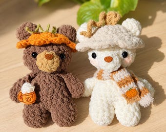 Gehäkelte Kürbis Bär Keychain, paar passende Amigurumi Bär Anhänger, handgemachte Herbst Taschenanhänger, niedliches Herbst häkeln Geschenk
