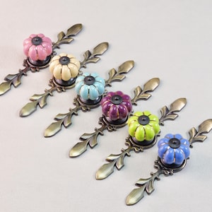 Ceramics Pumpkin Knobs Dresser Pulls Drawer Handles With Back Plate Kitchen Cupboard Knob Cabinet Pull Door Handle Closet Knobs Hardware