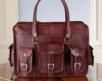 Bolso bandolera para portátil de piel de grano completo hecho a mano / Maletín vintage personalizado de 13” – 18”