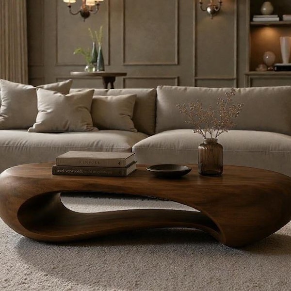 Table basse moderne en bois bio, table centrale sculpturale incurvée, meubles de salon minimalistes de luxe