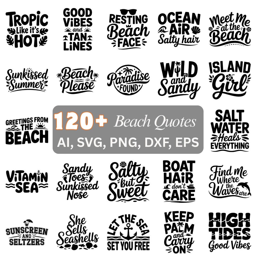 Summer Beach Quotes SVG Bundle | Funny Coastal Sayings, Vacation Design ...