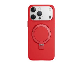 Premium Customizable Red Silicone MagSafe Phone Case – Ring Stand Holder Magnetic Cover Gifts for Him Her iPhone Samsung Pixel Motorola