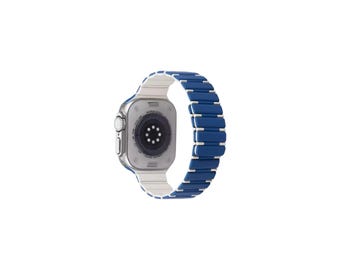 Slim Customizable Magnetic Apple Watch Strap – Blue White Silicone Band No Buckle Gifts for Him Her