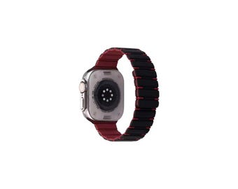 Slim Customizable Magnetic Apple Watch Strap – Black Red Silicone Band No Buckle Gifts for Him Her