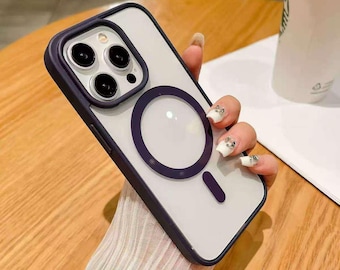 Transparent iPhone Case with Purple Border and Magsafe