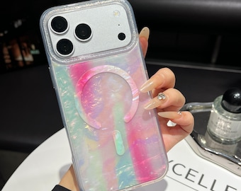 Élégante coque de portable rose scintillante personnalisable en marbre MagSafe - Coque brillante irisée Cadeaux pour lui et son iPhone Samsung Pixel Motorola