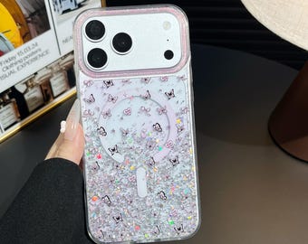 Coque de portable personnalisable esthétique papillon Sketch MagSafe à paillettes - Coque transparente scintillante et esthétique - Cadeaux pour lui et son iPhone Samsung Pixel