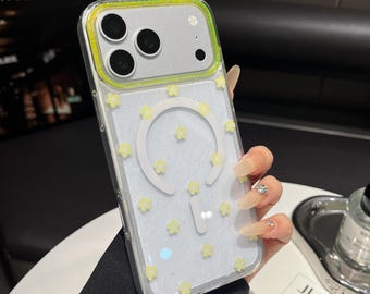 Élégante coque de portable personnalisable MagSafe à fleurs vertes et florales - Silicone transparent imprimé fleurs Cadeaux pour lui et son iPhone Samsung Pixel Motorola