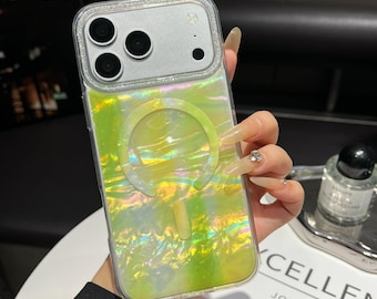 Élégante coque de portable personnalisable Lime Glimmer Marble MagSafe - Coque brillante irisée Cadeaux pour lui et son iPhone Samsung Pixel Motorola