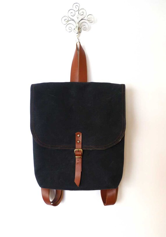 Black Waxed Canvas Mini Backpack / Black Bag / Back toSchool Etsy