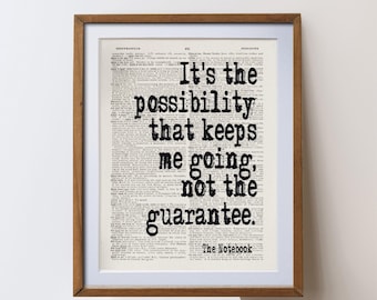 The Notebook film Quote Print | dictionary page art unique literary  inspiration gift