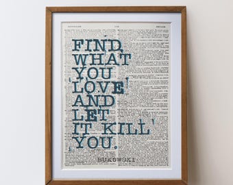 Charles Bukowski Quote Print unique Dictionary Page Art, Literary gift Wall Decor