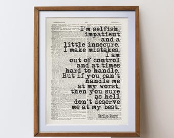 Impresión de cita de Marilyn Monroe / página de diccionario, arte, regalo de inspiración literaria única