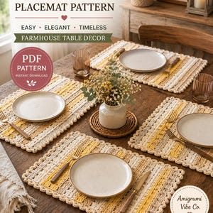 Rustic Woven Crochet Placemat Pattern | Farmhouse Table Mat (PDF Download) image 5