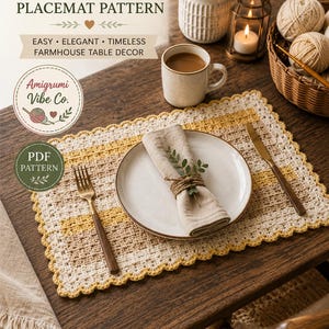 Rustic Woven Crochet Placemat Pattern | Farmhouse Table Mat (PDF Download) image 6