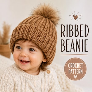 Patrón para principiantes de gorro de punto acanalado / Tutorial fácil para tejer un gorro elástico (Descarga digital)