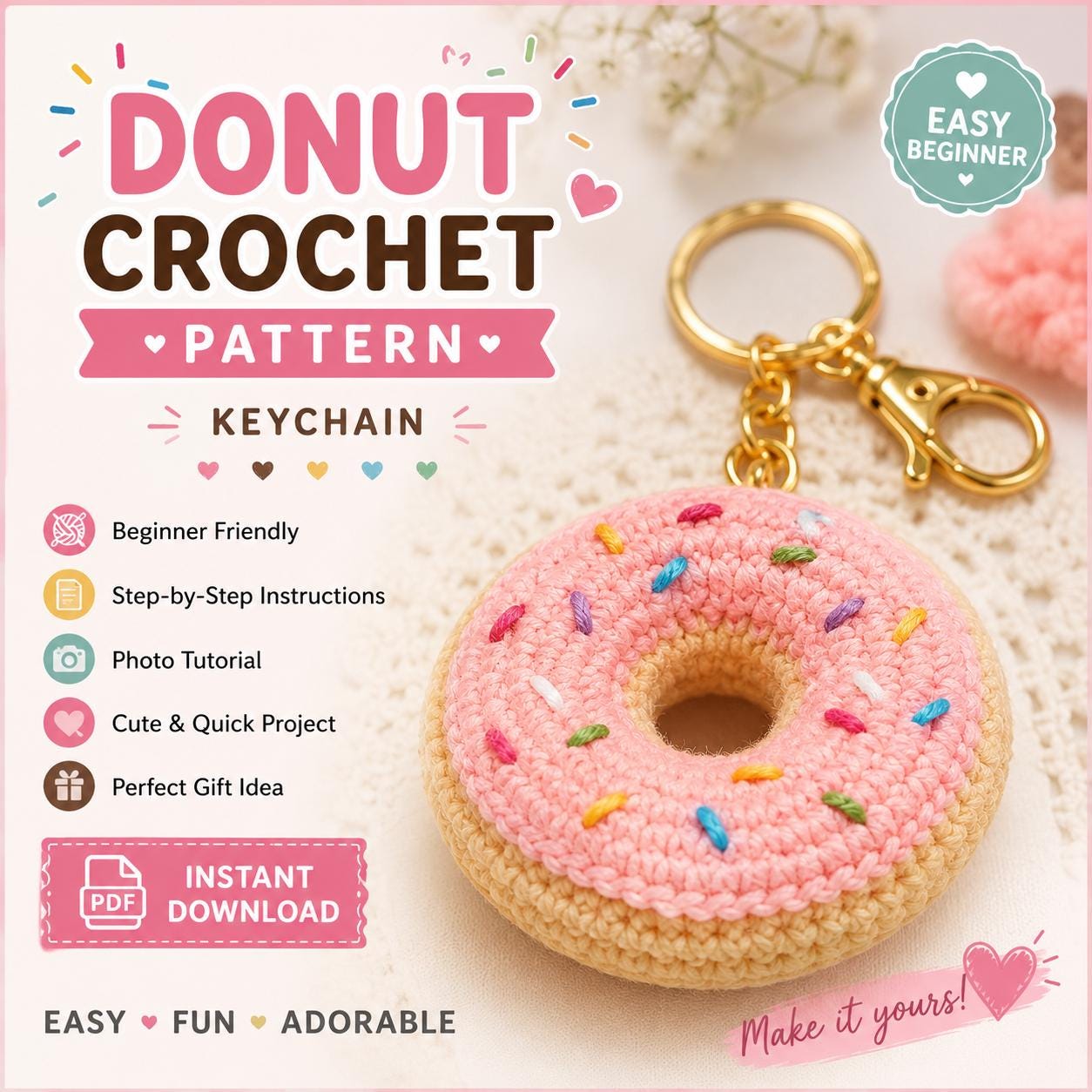 Donut Crochet Keychain