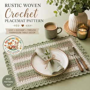 Rustic Woven Crochet Placemat Pattern | Farmhouse Table Mat (PDF Download)