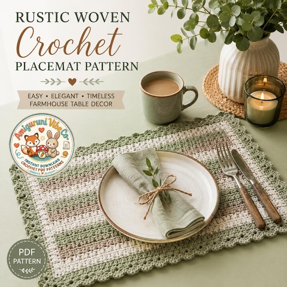 Rustic Woven Crochet Placemat Pattern | Farmhouse Table Mat (PDF Download)