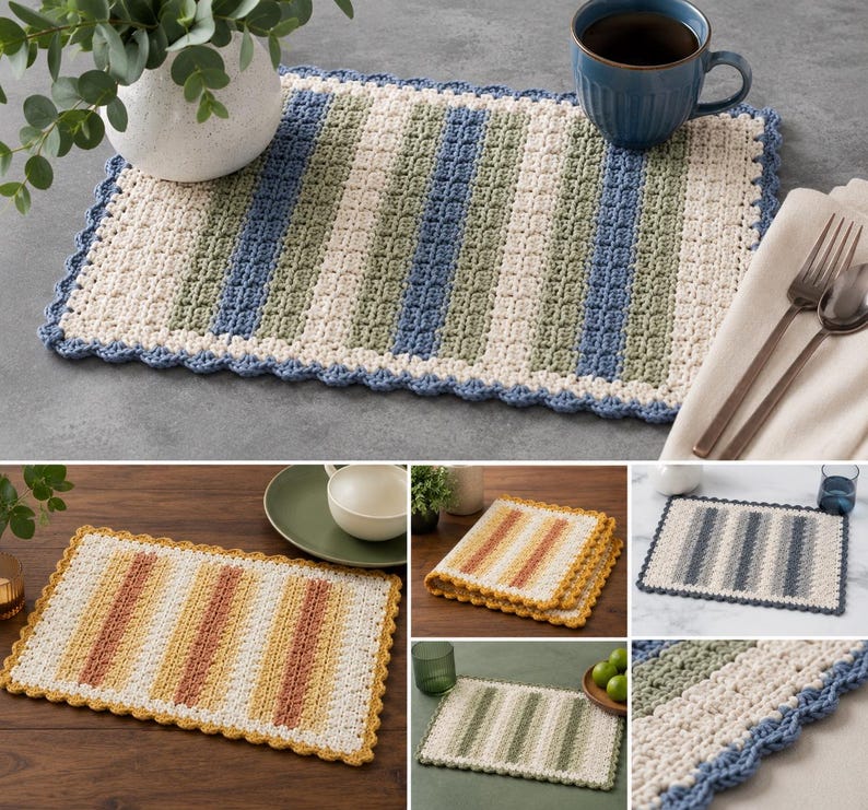 Rustic Woven Crochet Placemat Pattern | Farmhouse Table Mat (PDF Download) image 2