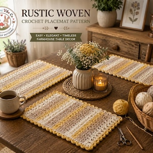 Rustic Woven Crochet Placemat Pattern | Farmhouse Table Mat (PDF Download) image 4