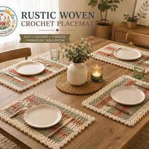 Rustic Woven Crochet Placemat Pattern | Farmhouse Table Mat (PDF Download) image 3