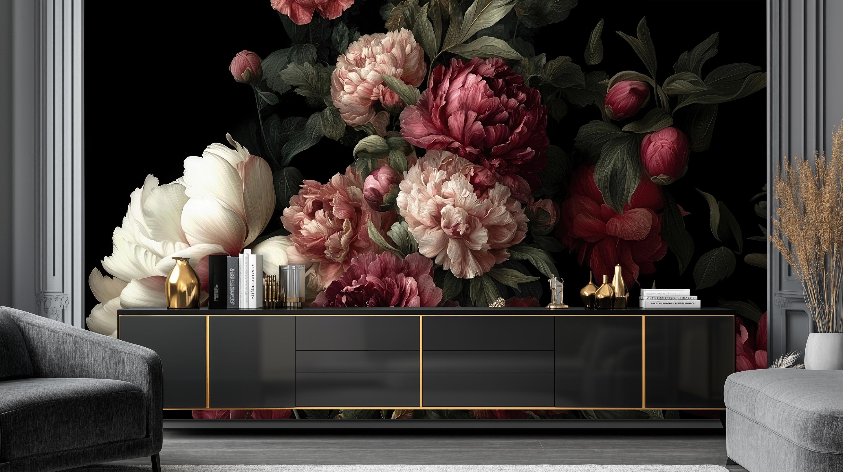 Burgundy Peony Wallpaper Mural, Moody Vintage Botanical – Bedroom ...