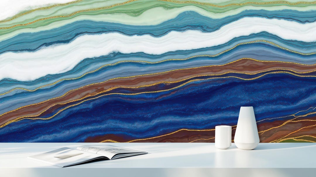 Navy Blue Agate Wallpaper Mural, Geode-inspired Abstract – Accent Wall ...
