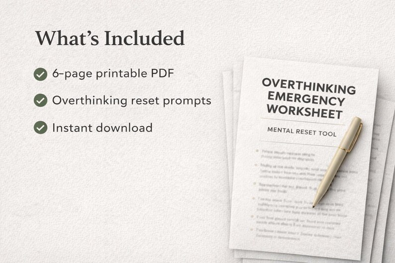 Overthinking Pens Overthinking Emergency Worksheet | Instant Calm PDF for Racing Thoughts ...