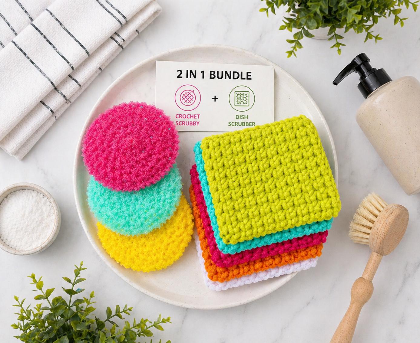 30 Dish Scrubber Crochet Patterns for a Practical, Eco-Friendly Kitchen 25 2-in-1 Crochet Scrubby and Dish Scrubber Pattern Bundle