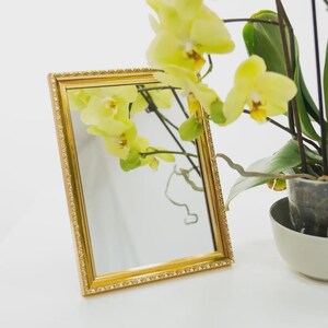 Gold Framed Table Mirror Rectangular 5.1x7.1in Vanity Stand