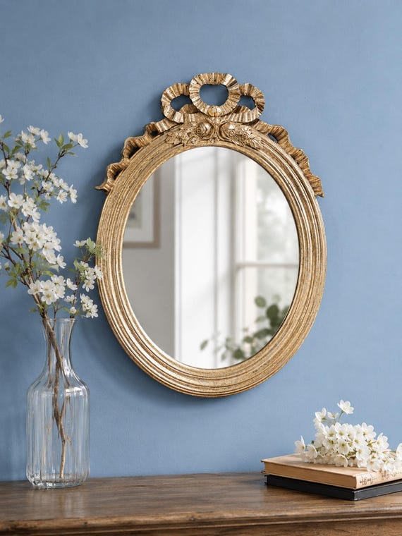 Vintage Gold Wall Mirror Oval Decorative Mirror 18.1x13in Decor