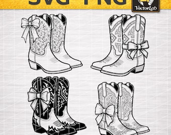 Cowboy Boots with Bows SVG | 4 Bow Western Boots PNG | Floral Boot Cut File | Coquette Cowgirl Clipart | Trendy Country Concert Cricut