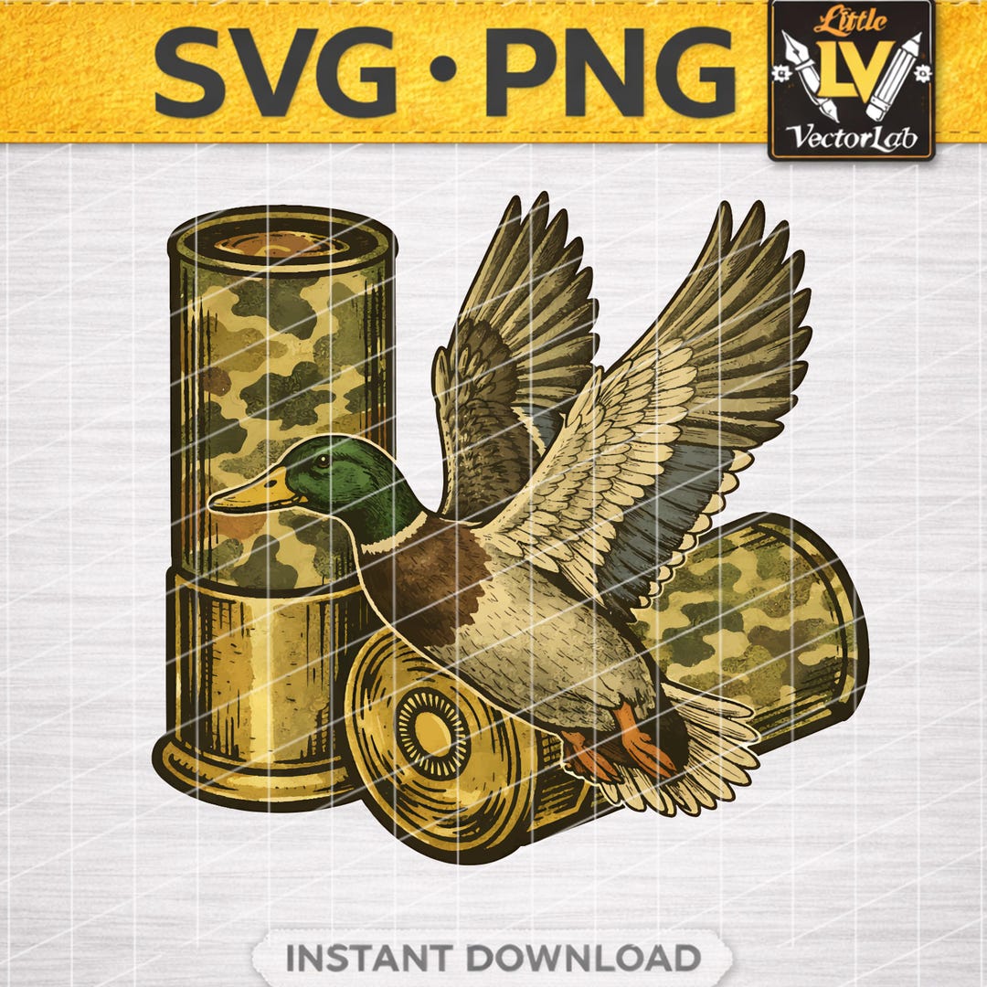 Flying Mallard Duck SVG PNG, Camo Shotgun Shells Duck Hunting Design ...