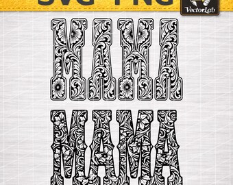 Western Mama SVG | Floral Tooled Leather PNG | Cowgirl Mother's Day Design | Leather Hat Patch Cut File | Southern Boutique Mama Vector