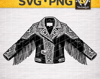 Tooled Leather Fringe Jacket SVG | Western Floral Cowgirl PNG | Sheridan Carving Cut File | Laser Engrave Leather Design DXF