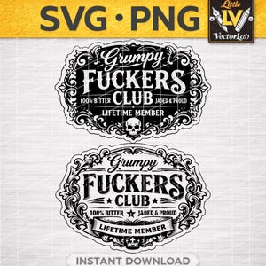 Club de Malditos Gruñones SVG PNG / Archivo de Grabado Láser de Calavera Divertida Diseños de Parches de Sombrero de Cuero Archivos de Corte de Logotipo Vectorial Humor para Adultos Descarga Digital