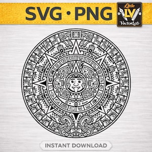 Azteken-Sonnenkalender SVG | Azteken-Kalender-Rad DXF | Mexikanischer Sonnenstein PNG | Mayan Kalender-Schnittdatei | Laser gravieren Vektor | Silhouette