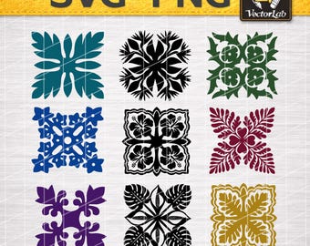Hawaiian Quilt SVG PNG DXF | Ulu Kuiki Design | Boho Quilt Block Cut File | Traditional Floral Pattern | Tropical Minimalist Cricut Vector