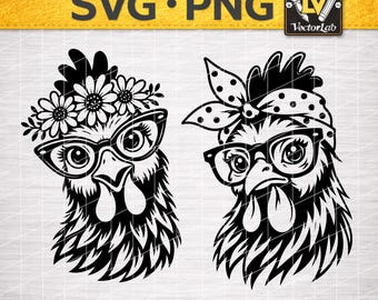 Funny Chicken SVG PNG, Farm Hen Bandana Design, Chicken Lady Graphic, Floral Chicken Cricut Cut File, Farmhouse Clipart