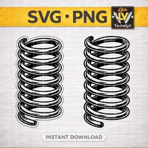 May include: Two black and white spring illustrations. The top banner reads "SVG • PNG". The bottom banner reads "INSTANT DOWNLOAD". The VectorLab logo is in the upper right corner. The springs are coiled and have a rounded shape.