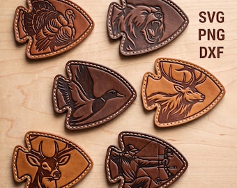 Hunting Arrowhead SVG Bundle | Deer Elk Turkey Bear Duck PNG | Bow Hunter Cut File | Leather Hat Patch Design | Laser Engrave Silhouette