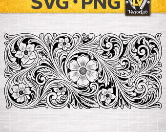 Tooled Leather Pattern SVG | Western Floral Scrollwork PNG | Leather Tooling DXF | Floral | Western Boutique Cut File |  Laser Engrave File