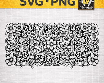 Western Floral Scroll SVG | Leather Tooling Pattern PNG | Intricate Western Filigree Design | Laser Engrave Cut File | Scrollwork Vector