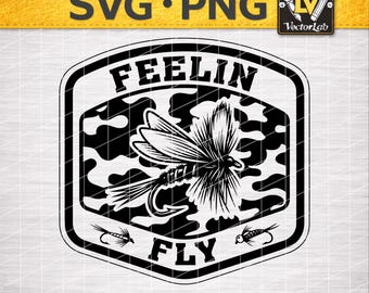 Feelin Fly" Fishing Hook SVG | Fly Fisherman PNG | Retro Hat Patch Design | Laser Engraving Cut File