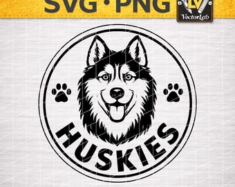 Husky Dog SVG PNG | Siberian Husky Badge Design | Cute Dog Lover Logo | Pet Paw Print Circle Graphic | Digital Download Cut File