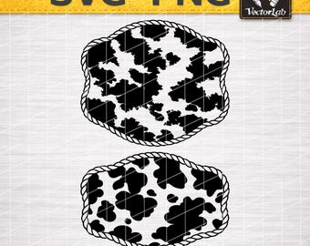 Cowhide SVG PNG | Cow Pattern Background | Western Cow Print Belt Buckle Design | Cricut Silhouette Cut Files Digital Download