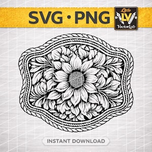 May include: A black and white floral design, featuring a sunflower, within a decorative frame. The image includes the text "SVG • PNG" and "INSTANT DOWNLOAD". Suitable for crafting projects.