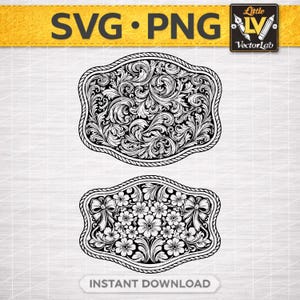 Hebilla de cinturón con diseño floral estilo western SVG PNG / Diseño de camisa vaquera vintage / Parche floral estilo cuero repujado / Gráfico country western